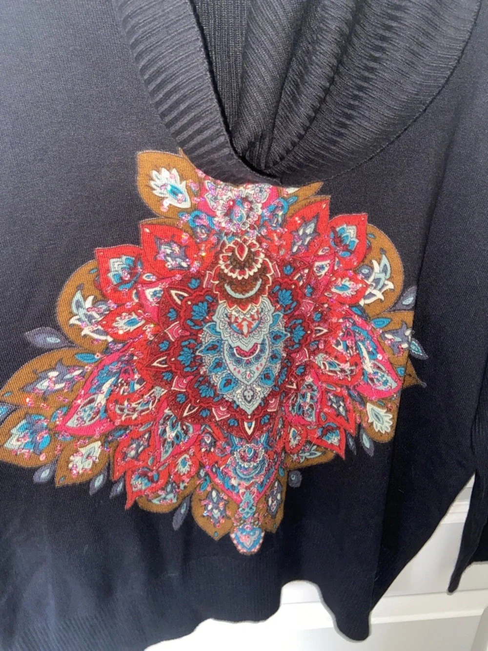 Desigual Cassandra Cowl Neck Sweater with Multicolor Sequins Medallion Print - Picture 5 of 10